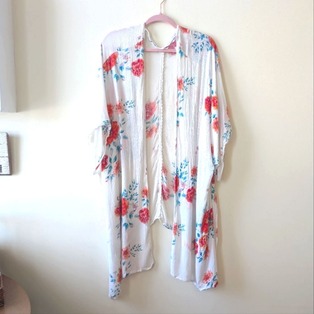 L.I.F.E. Love is for Eternity Floral Kimono Cardigan Boho Beachy 2X